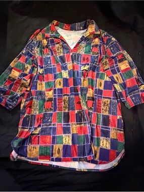 Roaman’s 2X Patchwork Color Block Tunic 3/4 Sleeve Plus Size